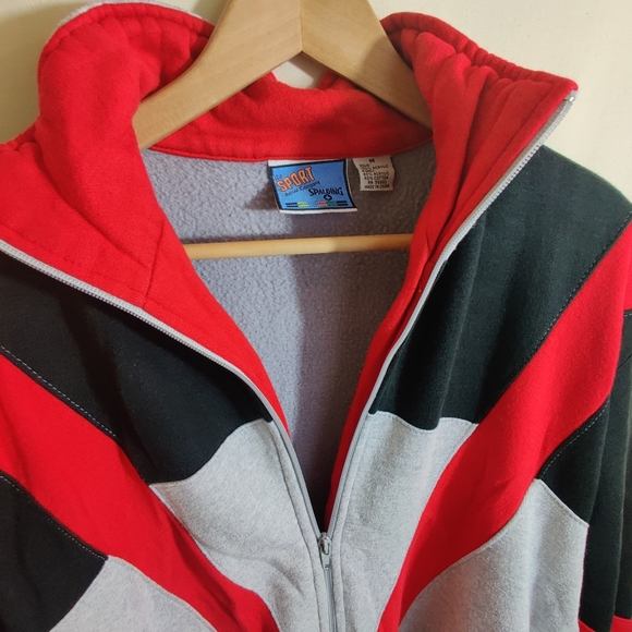 SPALDING Mens Vintage Multicolor Full Zip Color Block Cowl Neck Sweater Jacket M - Picture 6 of 10